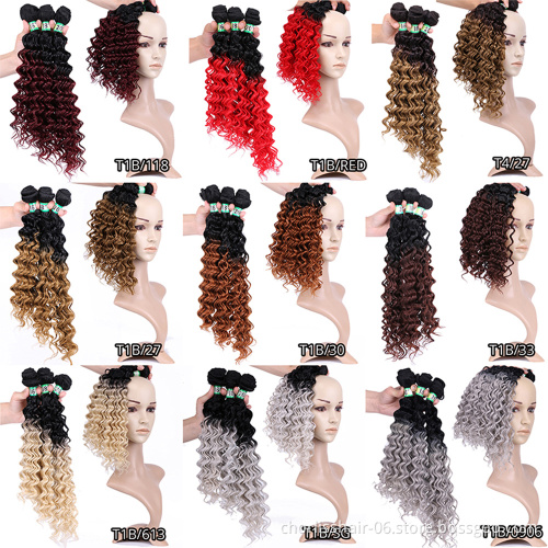 Wholesale 16''18''20''Red Natural Ombre Body Deep Wave Weft Weave Natural Black Color Curly Afro Bundle Synthetic Hair Extension